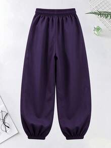 Women's Minimalist Loose Harem Pants, Slim Fit Wide Leg Trousers, Suitable For Daily Commute - Purple - View 5