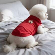 1pc Cute Cartoon Bear Embroidery Pet Sleeveless Polo Shirt, Soft Breathable Dog Vest, Summer Puppy Clothes For Small Dogs Bichon Teddy - Red - View 5