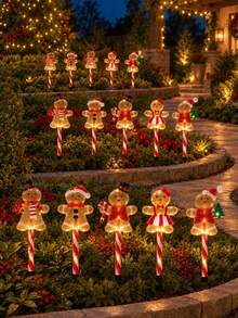 Christmas Gingerbread Man Solar Ground Light, Waterproof LED Outdoor Pathway Light, 8 Lighting Modes, Auto On At Dusk, 8 Hours Working Time, Cute Garden Decor, Christmas Garden Lawn Porch Gift, Christmas Party - Multicolor - View 2