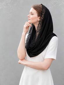 Bridal Chiffon Black Shawl Veil Muslim Church Wedding Latin White Veil - Multicolor - View 1