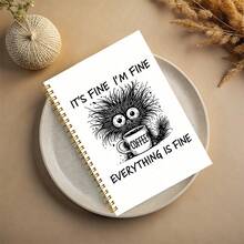 A5 Funny "Coffee Cat" Spiral Bound Notebook (100 Pages), Printed With "Everything Is Fine" Text, Suitable For Students And Office Use, Quirky Style Notebook, Children's Notebook - Multicolor - View 4