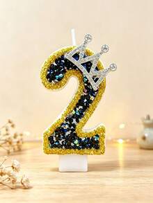 Crown Rhinestone Number Birthday Candles, Black & Gold Glitter Cake Topper With Drip-Proof Holder, 0-9 Numbers, Luxury Royal Style For Boy 1st Birthday, Sweet 16, 21st Milestone Celebration, Prince Theme Party Dessert Table Decor - Multicolor - View 18