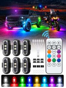1/2/4/6件組無線遙控RGB LED閃爍燈，彩色閃爍警示燈，多模式車內氛圍燈，可充電汽車與摩托車燈，汽車配件，派對裝飾，聖誕萬聖節禮物 - A - 查看 13