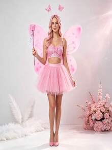 3pcs Cute Polyester Angel Butterfly Wings Set, Includes Headband And Magic Wand, Suitable For Party Supplies, Stage Performance Props, Cosplay Costume Accessories, Perfect For Dance, Halloween And Other Occasions - Multicolor - View 6