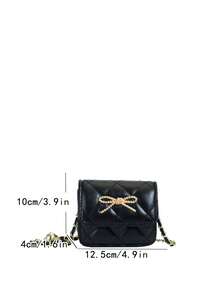 Girls' Quilted Bow Mini Crossbody Bag, Shiny Metallic Chain Small Square Purse, Cute Princess Coin Pouch - A - View 2