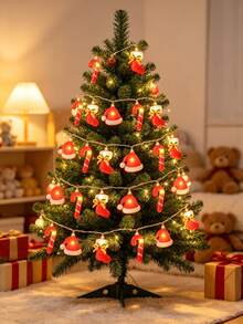 Christmas Lights, Battery Operated Warm White LED Fairy String Lights, Santa Hat, Candy Cane & Stocking Shaped Lights, Xmas Decor For Bedroom, Christmas Tree, Window, Indoor Party - Multicolor - View 2