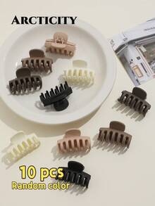 Arcticity 5pcs 4cm Milk Coffee Color Small Claw Hair Clips, Sweet Girl Style Solid Color Side Clips, Suitable For Braiding, High Ponytail, Half-Up Hair And Updo Hair Accessories - Multicolor - View 13