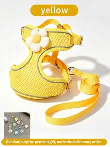 Cute Floral Decor Pet Harness And Leash Set With Small Pendant, Breathable Soft Mesh Reflective Adjustable Dog And Cat Vest Harness, Suitable For Puppies, Kittens And Small To Medium Dogs - Multicolor - View 11