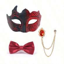 Set Topeng Setengah Wajah Halloween Pria 3 Buah dengan Dasi Kupu-kupu, Topeng Mata Pesta Malam Gaya Gentleman, Perlengkapan Kostum Liburan - MultiWarna - View 13