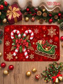 1pc Christmas Bow Gift Mat, Felt Material, Machine Washable, Printed Rug Perfect For Entryway, Bathroom, Living Room, Laundry Room, Home Decor, Spring/Summer Decoration, Ideal For Home And Kitchen Decor - Multicolor - View 4