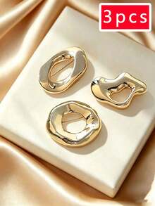3pcs Asymmetrical Hollow Metal Brooch Set, Luxury Shiny Asymmetric Pins For Suit, Sweater, Dress Decoration, Women's Accessories, Commute, Date, Daily Wear, Gift - Multicolor - View 7
