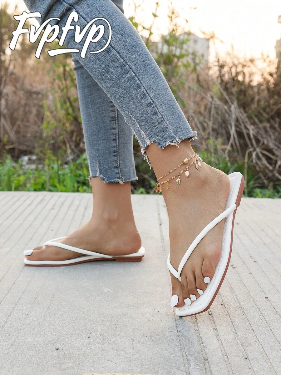 FVPFVP Women's Fashion Flat Sandals With Thin Straps And Toe Separators,Flip Flops,Spring Summer Outfits - White - View 1