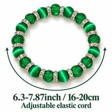 Light Luxury Emerald Cat Eye Crystal Bracelet, Vintage Floral Rhinestone Rotating Charm, Elastic Cord Bracelet, Forest Vintage Style Stackable Jewelry, Anniversary Gift For Girlfriend And Mother - Multicolor - View 2