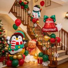 Christmas Foil Balloon Set, Penguin Snowman Bell Gingerbread Man Mylar Balloons, Xmas Character Balloon Pack For Home Party, New Year Celebration, Photo Booth Backdrop Decor - View 2