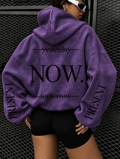Letter Print Pattern Washed Vintage Sweatshirt, Plus Size Women's Casual Autumn/Winter Long Sleeve Pocket Sweatshirt, Suitable For Winter Holiday Outfits, Beach Outfits, Vacation Outfits, Halloween Outfits, Thanksgiving Outfits, Christmas Outfits, New Year Outfits. Suitable For Daily Wear, Going Out Tops, Outings, Holidays, Beach, Parties, Beach, Balls, School, Graduation, Luxury, Vacation, Commuting, Fitness, Weddings, Fashionable, Autumn/Winter Tops, Women's Holiday Clothing
