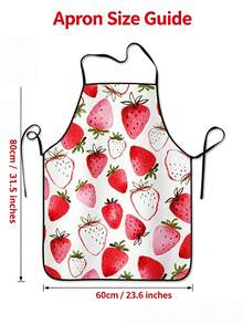 Women's Strawberry Pattern Kitchen Apron, Adjustable Halter Tie Apron, Suitable For Cooking And Baking - Red - View 4