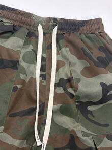 Women's Camouflage Military Style Cargo Pants, Elastic Drawstring Waist, Flap Pockets, Elastic Cuffs, Lightweight Autumn Long Pants - Army Green - View 6