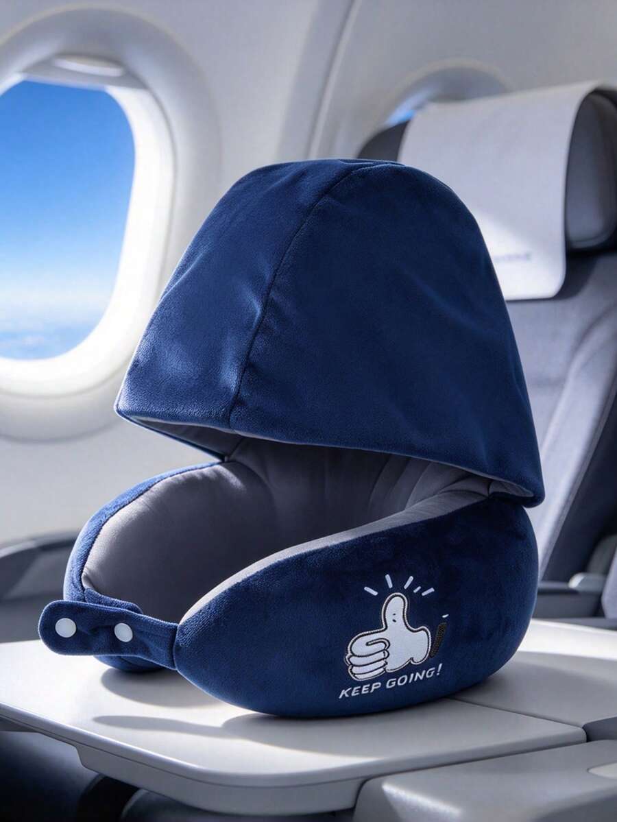 [Adjustable Neck Pillow] Adjustable U-Shaped Neck Pillow With Hood | Polyester Material, Hand Washable, Durable. Multiple Colors Available, Suitable For Car Travel And Outdoor Use, Providing Comfortable Neck Support. - Multicolor - View 1