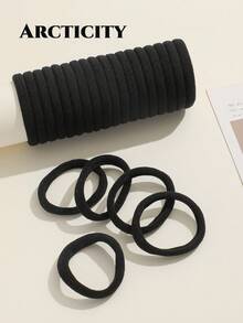 Arcticity 200/100/50/30/20pcs Black Solid Color Elastic Hair Ties, Thick Seamless High Elasticity Ponytail Hair Bands, Simple Durable Girls Daily Hair Accessories - Black - View 3