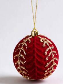 1pc Flocked Christmas Ball Ornament, Christmas Tree Hanging Decor, Christmas Holiday Atmosphere Decoration - Multicolor - View 3