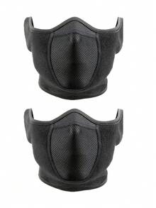 2/1pc Men's Motorcycle Riding Ear Warmers, Fleece Knit Face Mask, Half Face Outdoor Sports Breathable Mask, Winter Warm Windproof Ski Mask, Ear Warmers, Unisex - Black - View 10