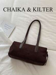 1pc Minimalist Fashion Suede Fabric Shoulder Bag Suitable For Commuting, Shopping, Etc. (With Pendant) - Coffee - View 5