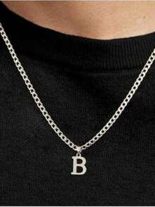1pc 26 Letters Necklace For Men, Daily Wear, Banquet, Party, Wedding, Valentine's Day Gift - Steel - View 5
