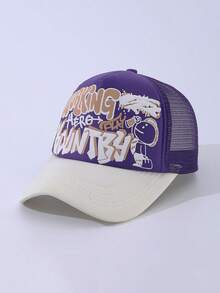 1pc Spring Summer Cartoon Character & Letter Print Baseball Cap, Unisex Sun Protection Funny Cartoon Colorblock Trucker Hat - A - View 6
