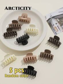 Arcticity 5pcs 4cm Milk Coffee Color Small Claw Hair Clips, Sweet Girl Style Solid Color Side Clips, Suitable For Braiding, High Ponytail, Half-Up Hair And Updo Hair Accessories - Multicolor - View 7