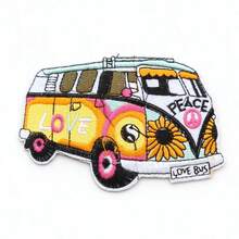 1 st retro hippie Love Bus strykbart broderat patch, solros- och fredsteckenapplikation för denim - Multifärgad - Visa 7