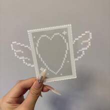 Ins Style Angel Wings Pixel Acrylic Photo Card Sleeve, Idol Fan Collectible Card Holder, Photo Storage Frame, Card Sleeve, Idol Fan Girls, Planner Enthusiasts, Students, Card Protection, Display, Desk Decor, Collection Storage, Birthday Gift, Holiday Gift, Tabletop Display, Merchandise Storage, Best Friend Gift, Creative Collection, Photography Prop - A - View 3