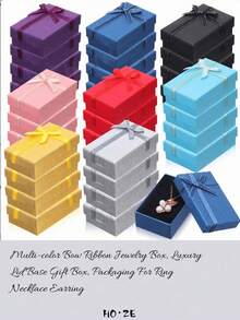 24pcs/Set 5*8*2.5cmMulti-Color Bow Ribbon Jewelry Box, Luxury Lid & Base Gift Box, Packaging For Ring, Necklace, Earring, Birthday & Christmas Gift Box - Multicolor - View 1
