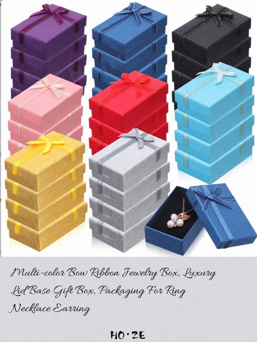24pcs/Set 5*8*2.5cmMulti-Color Bow Ribbon Jewelry Box, Luxury Lid & Base Gift Box, Packaging For Ring, Necklace, Earring, Birthday & Christmas Gift Box - Multicolor - View 1