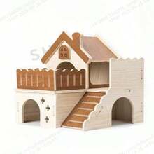 Wooden Hamster Hideout House For Pet Hamsters, Golden Hamster Large Villa Double-Layer Sleeping Nest, Solid Wood Peeking House - L - View 2