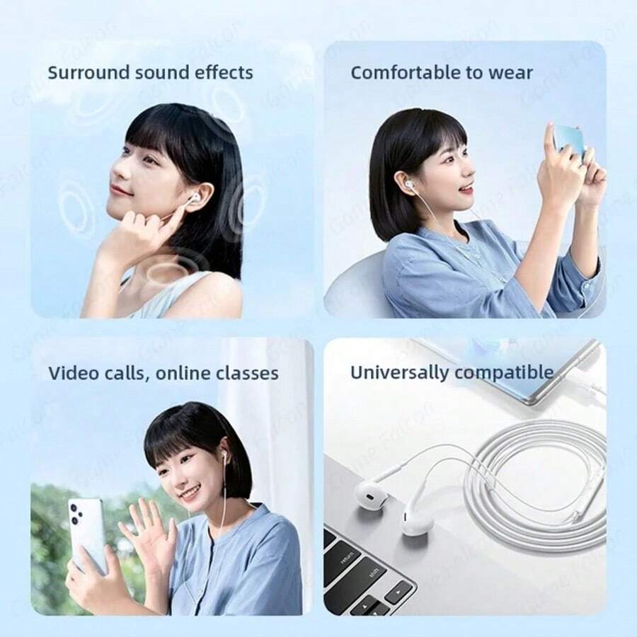 Type-C Wired In-Ear Headphones HiFi Stereo With Microphone, Volume Control, Noise Reduction, Suitable For Music Lovers, Online Courses, Gaming, Video Calls, Travel - White - View 1