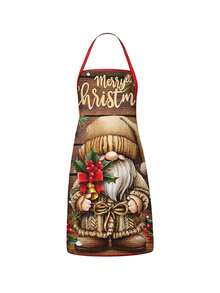 1pc/2pcs/4pcs Christmas Linen Feel Bib Apron, Santa & Mrs.Claus, Reindeer, Snowman, Christmas Tree & Winter Village Print, Merry Christmas Letter, Red Halter Strap, Kitchen Cooking Baking Apron, Xmas Holiday Decor & Gift - Multicolor - View 9