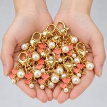 1pc/Multi-Piece Women's Alloy Oil-Drip Korean Style Heart-Shaped Faux Pearl Inlaid Pendant Keychain, Faux Pearl Inlaid Accessory, Minimalist Bag Charm, Wallet & Earphone Accessory - Multicolor - View 1