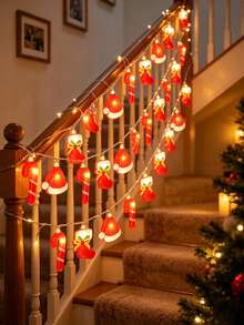Christmas Lights, Battery Operated Warm White LED Fairy String Lights, Santa Hat, Candy Cane & Stocking Shaped Lights, Xmas Decor For Bedroom, Christmas Tree, Window, Indoor Party - Multicolor - View 8