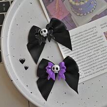 2pcs Y2K Gothic Style Hair Clips, Black Satin Alligator Hair Clips Suitable For Halloween Party, Punk Side Bangs Accessory, Daily Hair Decoration - Multicolor - View 7