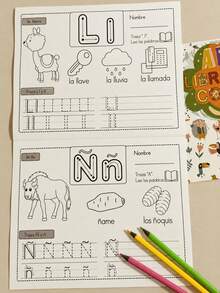 32-Page Spanish Alphabet Coloring And Tracing Book For Kids, Educational And Fun With Cute Illustrations, Ideal For Early Learning And Handwriting Practice, Perfect Gift For Preschoolers To Learn Letters And Vocabulary, Suitable As Birthday, Christmas, And Back-To-School Gift - Multicolor - View 6