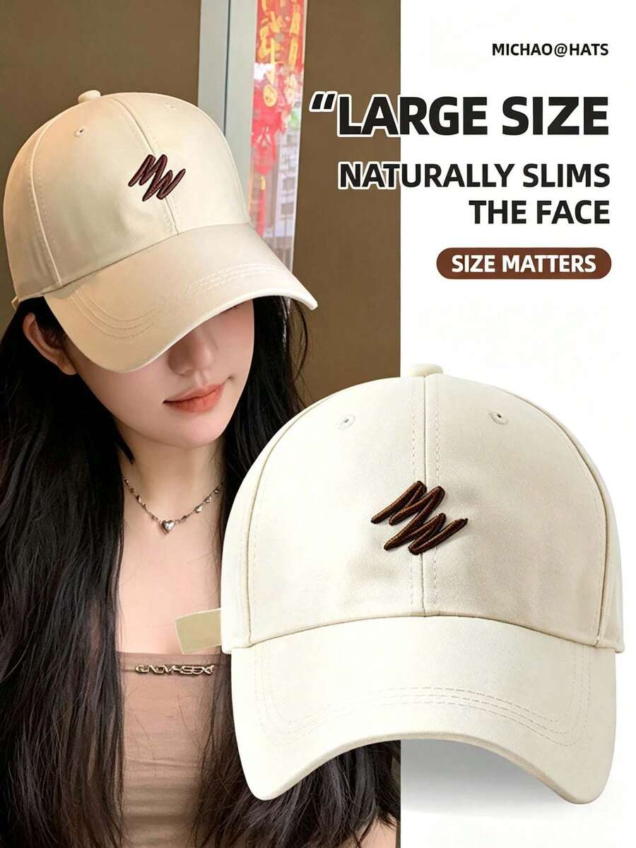 Big Head Big Size Baseball Cap, M Letter Embroidered Curved Brim Dad Hat, Casual Soft Cotton Adjustable Sports Sun Hat, Women's - Multicolor - View 1