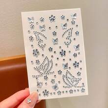 4pcs Random 3D Butterfly & Flower Rhinestone Stickers, Multi-Color Iridescent Glitter Self-Adhesive Face & Eye Makeup Decals, Built-In Adhesive Backing No Extra Glue Needed, Includes Butterfly, Small Flower, Round Rhinestone & Chain Rhinestone Combination Styles, Rich Color Transparent & Sparkling, Suitable For Music Festival, Christmas, Halloween, Birthday Party, Children's Day Performance, Wedding, Photo Shoot, Cosplay And Other Occasions - Multicolor - View 10