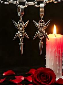 1pair Dark Punk Rivet Cone Earrings Handmade Dark Geometry Retro Rivet Punk Earrings - Silver - View 2