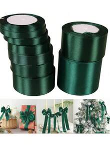 25 Yards (Approx. 23 Meters) 0.6-4cm Forest Green Satin Ribbon, Single-Sided Polyester Craft Ribbon, Suitable For Handmade Bouquets, Gift Wrapping, Bows, Weddings, New Year, DIY Crafts, Christmas Party Decoration - Forest Green - View 1