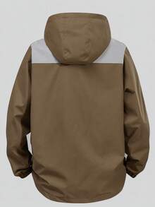 Men's Colorblock Hooded Jacket, Standard Fit, Long Sleeve, With Pockets - Khaki - View 4
