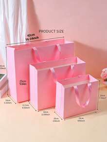 5/1pc Mixed Size Pink Gift Packaging Bags, Large/Medium/Small, Thickened Kraft Paper, Pink Shopping Bags With Handles, Suitable For Bulk Purchase, Retail Packaging, Commercial Use, Handmade, Grocery Store, Boutique, Party Favors And Wedding Occasions - Pink - View 6