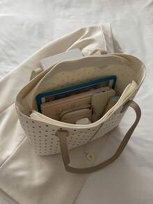 Fashion Design Tote Bag 2026 Autumn New Polka Dot Casual Korean Style Niche Large Capacity Commuter Shoulder Bag - Beige - View 8