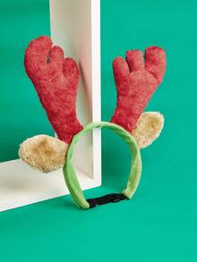 Plush Reindeer Antlers Dog Headband, Christmas Pet Costume Accessory, Holiday Photo Outfit Fits Large Dogs - Red - View 5