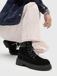 Sepatu Bot Ankle Pria Model Vintage Musim Gugur/Dingin, Ukuran Besar, Sepatu Bot Kerja Hak Tebal Bertali, Sepatu Bot Berkuda Kulit Tahan Lama dengan Resleting Samping, Cocok untuk Aktivitas Luar Ruangan, Perjalanan, Kencan, Pesta - Hitam - View 5