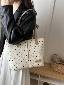 Fashion Design Tote Bag 2026 Autumn New Polka Dot Casual Korean Style Niche Large Capacity Commuter Shoulder Bag - Beige - View 5